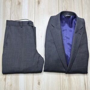 Black Saks Fifth Avenue Slim Fit 2-Piece Wool Suit Gray 40R/ 34x28 Textured
